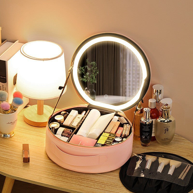 Round Smart LED Makeup Bag With Mirror Light