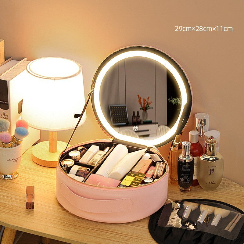 Round Smart LED Makeup Bag With Mirror Light