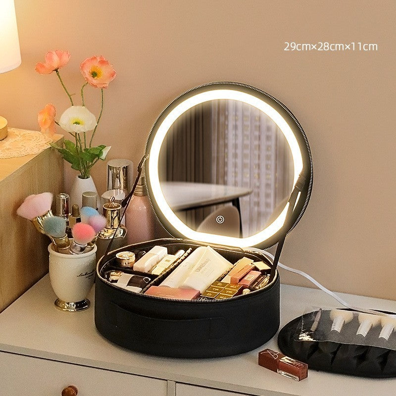Round Smart LED Makeup Bag With Mirror Light