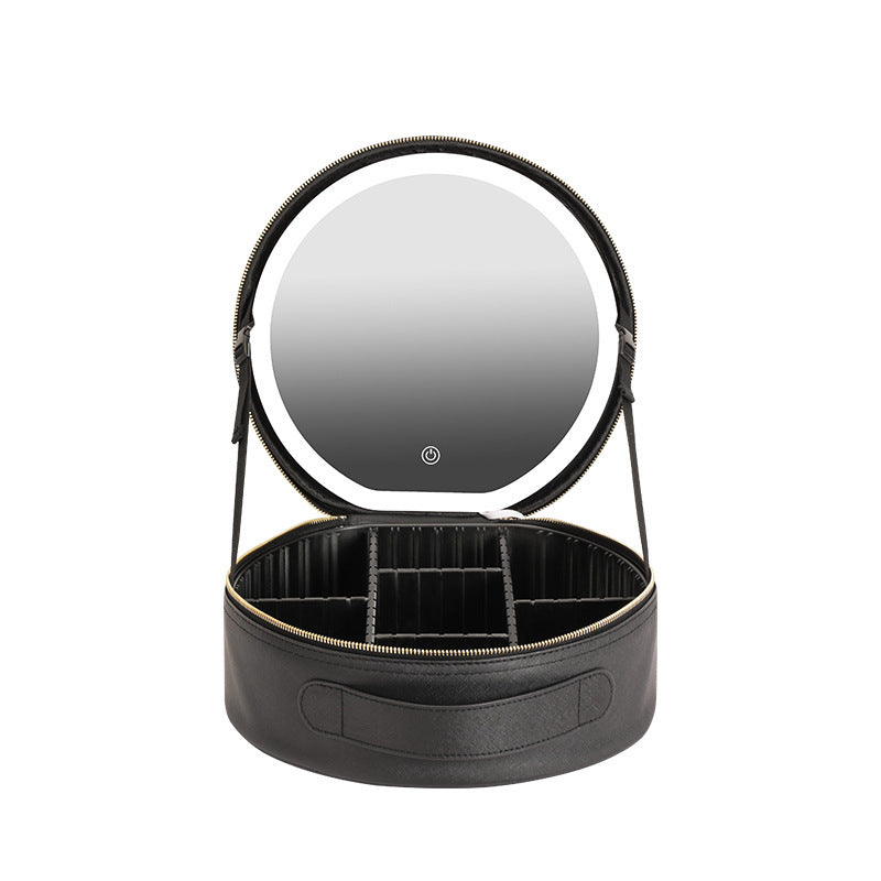 Round Smart LED Makeup Bag With Mirror Light
