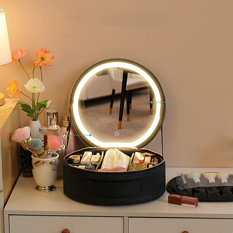 Round Smart LED Makeup Bag With Mirror Light