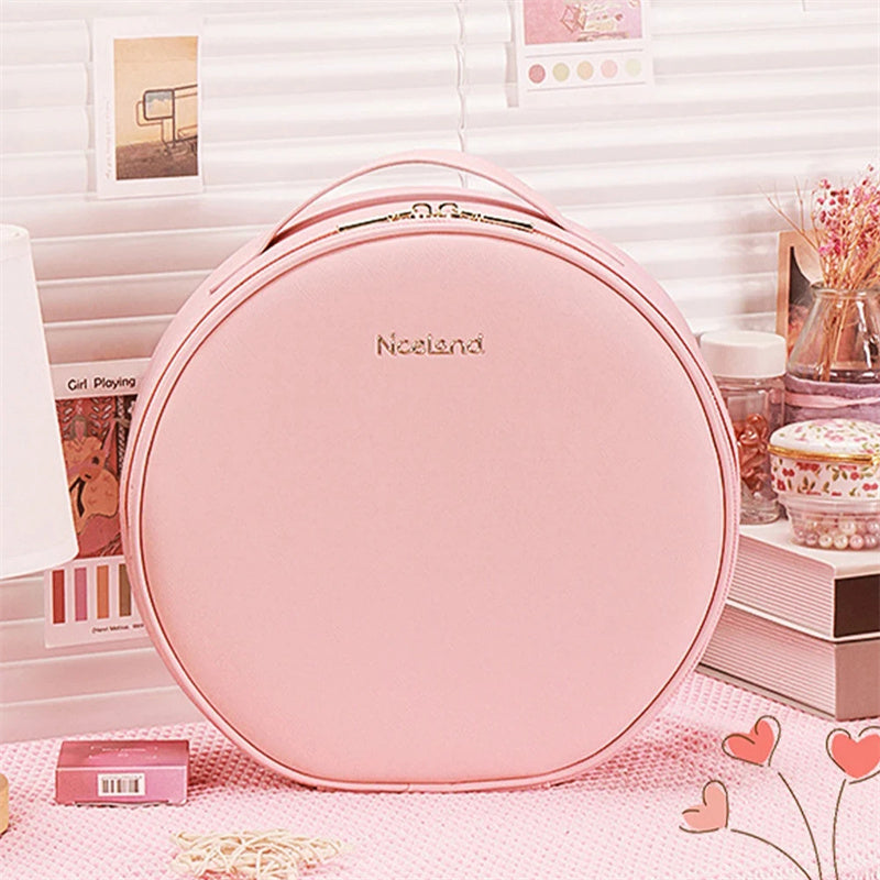 Round Smart LED Makeup Bag With Mirror Light